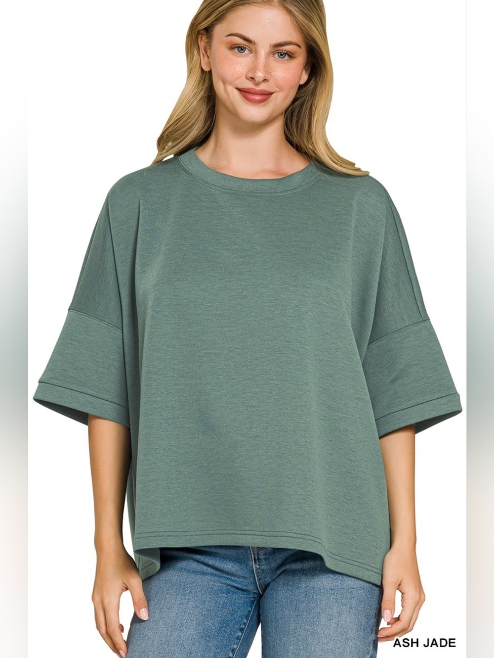 Zenana Full Size Scuba Round Neck Top With Side Slits Plus Size